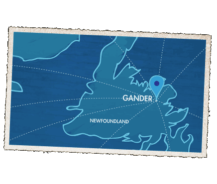 Postcard image featuring map of Gander, Newfoundland
